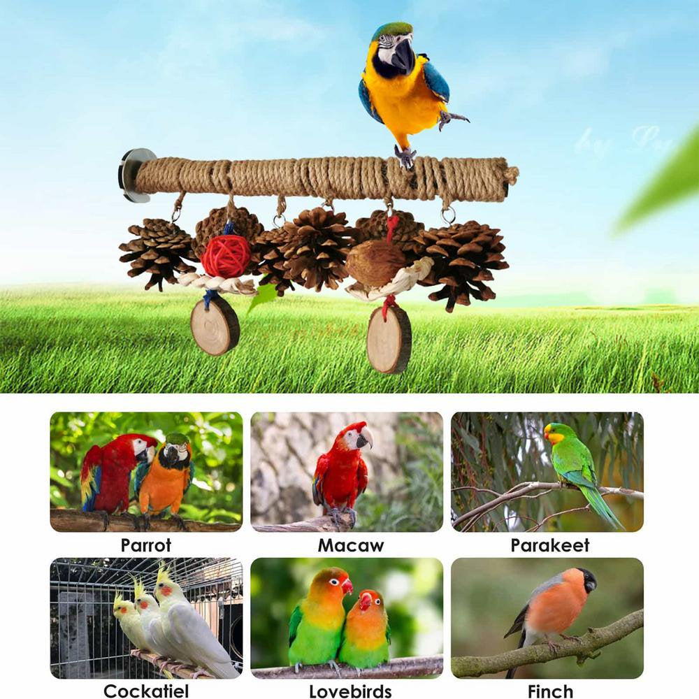 Julam Bird Perch - Bird Cage Perch Bird Stand - Natural Wood Bird Perches Parakeet Toys Bird Cage Accessories for Parrots Conures Budgies Finches,With Pine Cones Animals & Pet Supplies > Pet Supplies > Bird Supplies > Bird Cages & Stands FG01077