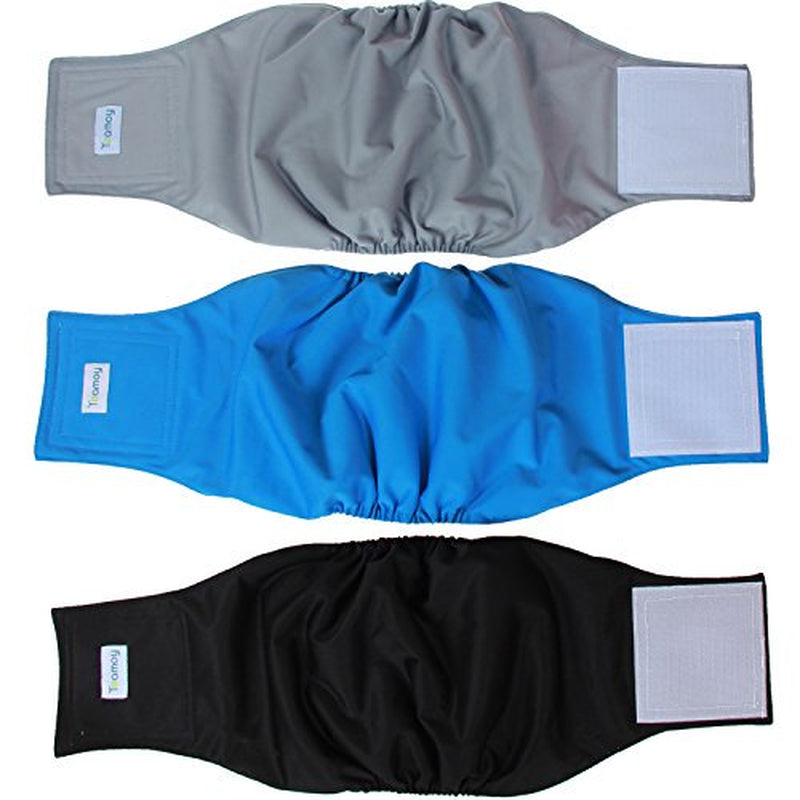 Teamoy Reusable Wrap Diapers for Male Dogs, Washable Puppy Belly Band Pack of 3 (XL, 25"-29" Waist, Black+ Gray+ Lake Blue) Animals & Pet Supplies > Pet Supplies > Dog Supplies > Dog Diaper Pads & Liners Damero INC