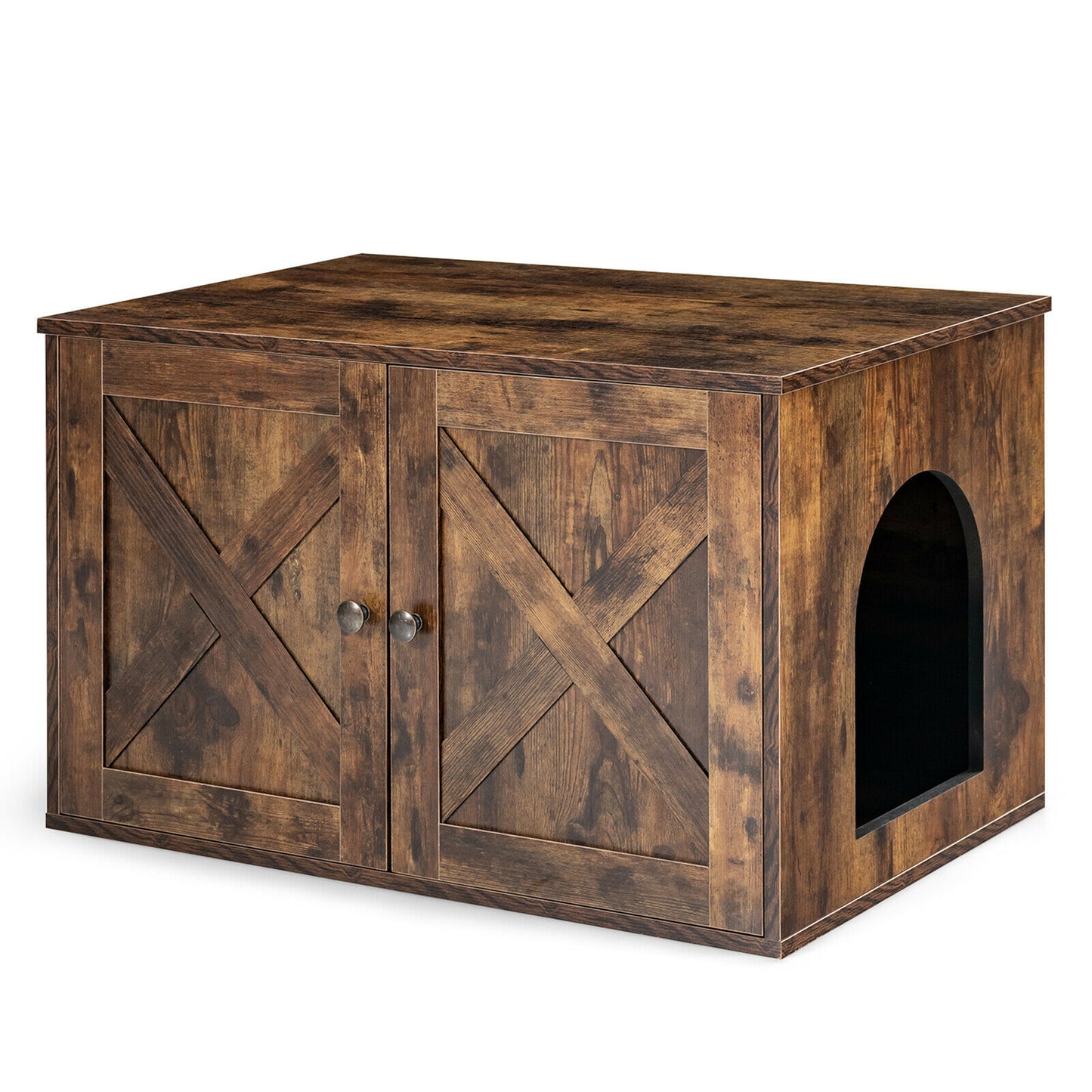 Gymax Wooden Cat Litter Box Enclosure Hidden Cabinet Furniture W/ Divider Pet House Animals & Pet Supplies > Pet Supplies > Cat Supplies > Cat Furniture Gymax