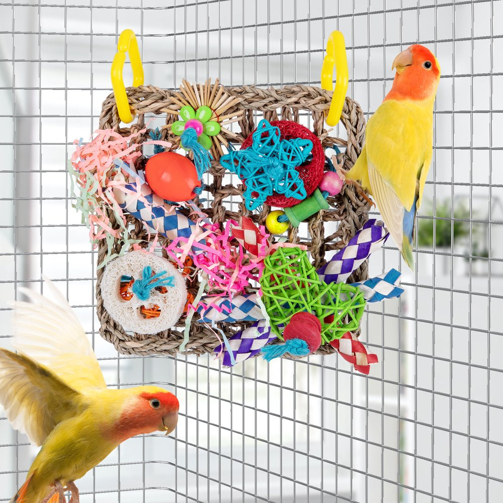 QBLEEV Bird Toys for Climbing Hammock with Colorful Bird Chew Toys Shredding Toy Seagrass Foraging Activity Wall Animals & Pet Supplies > Pet Supplies > Bird Supplies > Bird Toys QBLEEV