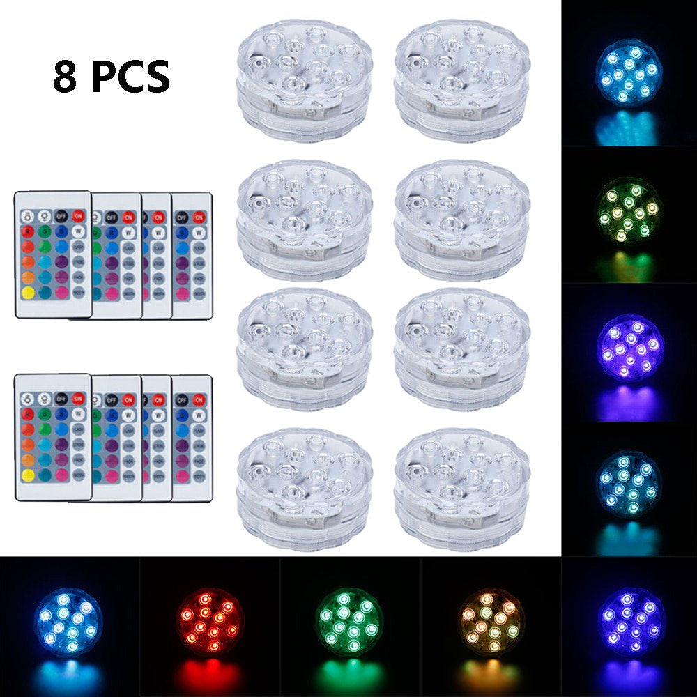 LED Submersible Lights 16 Colors Changing Underwater Lights, Battery Powered Pond Lights with IR Remote Controller, Waterproof Light for Fountain, Fish Tank, Aquarium (2 PCS) Animals & Pet Supplies > Pet Supplies > Fish Supplies > Aquarium Lighting HUA TRADE 8 Pack