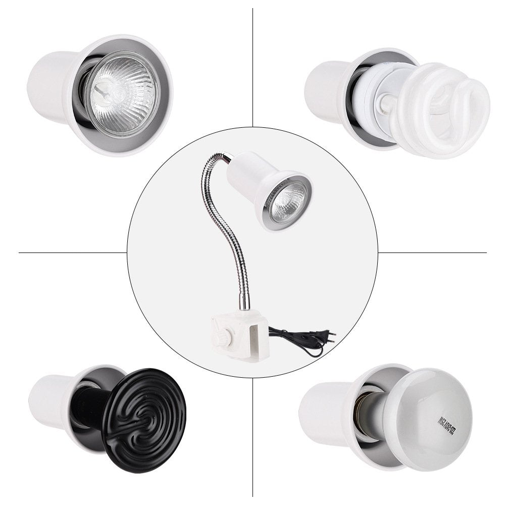 Reptile Heat Lamp Sun Lamp with Adjustable Holder Clamp Lamp with Switch Turtle Basking Spot Light with 360°Rotatable Arm Power Adapter for Lizard Turtle Snake Amphibian Animals & Pet Supplies > Pet Supplies > Reptile & Amphibian Supplies > Reptile & Amphibian Food Miruku