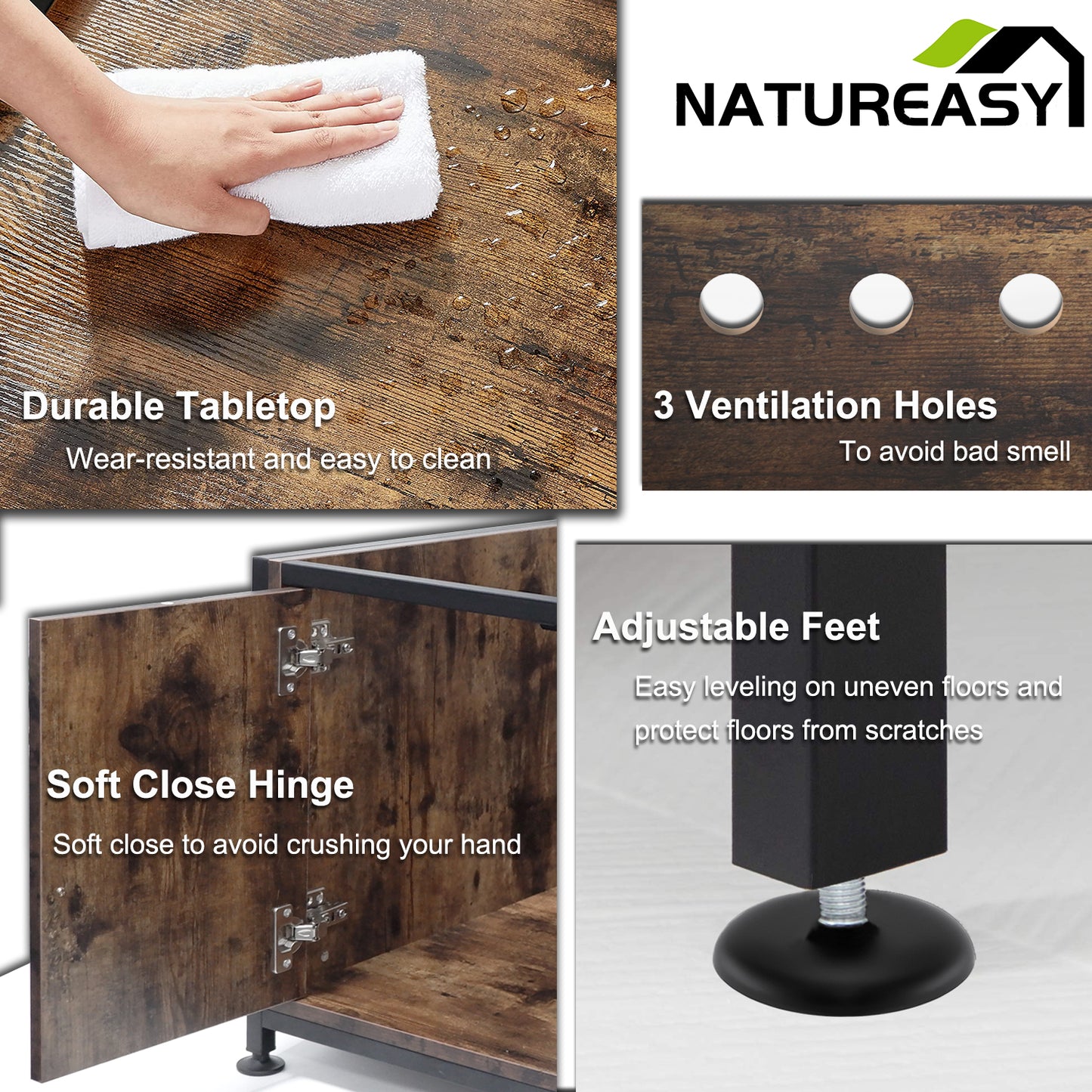 Natureasy Cat Litter Box Furniture Hidden Litterbox Enclosure Top Opening Cat Washroom Storage Bench Sturdy Large Enclosed Decorative Litter Tray Cabinet Side Table Cat House with Door & Entryway Animals & Pet Supplies > Pet Supplies > Cat Supplies > Cat Furniture Natureasy