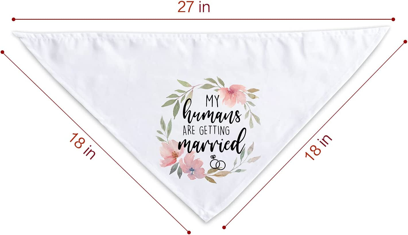 YHTWIN My Humans Are Getting Married Funny White Wreath Pattern Cotton Triangle Dog Bandana Scarf, Pet Dog Engagement Wedding Announcement Photo Props Accessories for Pet Dog Lovers Gifts Animals & Pet Supplies > Pet Supplies > Dog Supplies > Dog Apparel YHTWIN