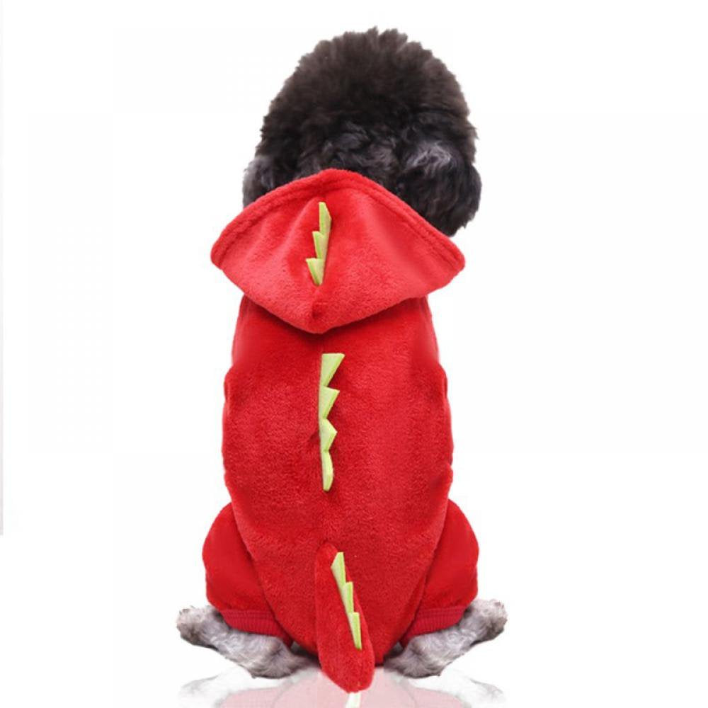 Dog Hooded Clothes Funny Dinosaur Puppy Pajamas Costumes Winter Warm Plush Dog Apparel Coat for Small Dogs Cats Chihuahua Animals & Pet Supplies > Pet Supplies > Cat Supplies > Cat Apparel Luxsea XL Red