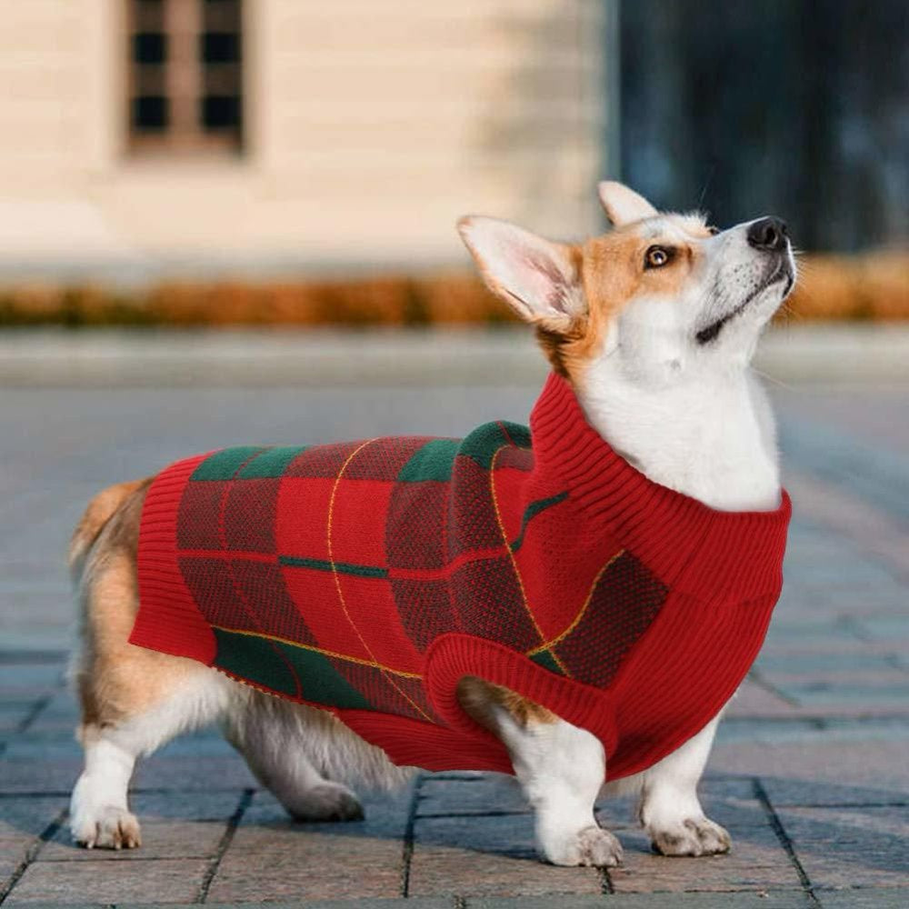 ROZKITCH Classic Plaid Dog Sweater, Puppy Festival Winter Warm Knit Vest, Pet Apparel Clothes, Red Green Plaid Xmas Knitwear Turtleneck Sweatshirts for Dogs Cats Animals & Pet Supplies > Pet Supplies > Dog Supplies > Dog Apparel ROZKITCH