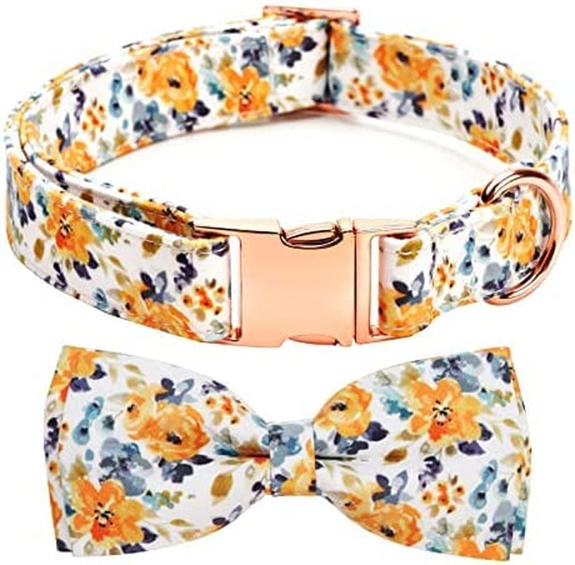 Thankspaw Soft Dog and Cat Collar with Bow Tie Print Flower Plaid Patterns Girl Dog Collars Adjustable Dog Collar for Small Medium Large Dogs Animals & Pet Supplies > Pet Supplies > Dog Supplies > Dog Apparel Thankspaw Yellow Flower Medium