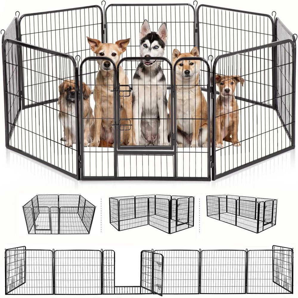 GPED Dog Playpen, 8 Panels 24 Inch-High Dog Pen Outdoor Indoor Dog Fence Heavy Duty Metal Tall Exercise Puppy Pen Kennel Gate for Large/Medium/Small Dogs to the Yard RV Camping, Black Animals & Pet Supplies > Pet Supplies > Dog Supplies > Dog Kennels & Runs GPED 8 Panels 32"H