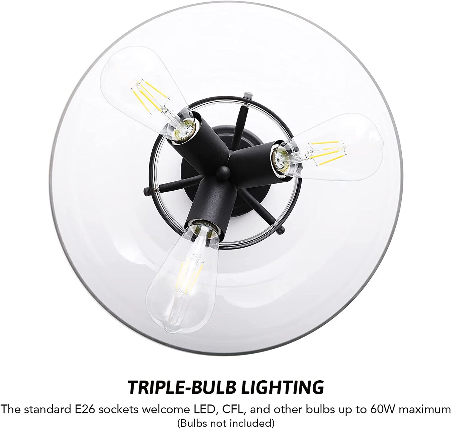 VONLUCE Modern Industrial Clear Glass Shade Ceiling Light Fixture, 3 Bulb Matte Black Semi Flush Mount Ceiling Lighting Fixture for Kitchen Island Dining Table Hallway Living Room Entryway Foyer Animals & Pet Supplies > Pet Supplies > Dog Supplies > Dog Apparel CO-Z