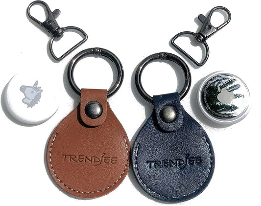 Airtag Holder Air Tag Holder Anti-Lost Items Apple Airtags Pet Collar Protection - NO More Lost VALUABLES - Genuine Leather 2 Pack (Multi Colors: Dark Blue & Saddle Brown) Trendsee (TS LG BE BR) Electronics > GPS Accessories > GPS Cases TrendSee Full Cover Genuine Leather: Dark Blue&Saddle Brown  