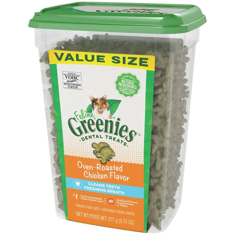 FELINE GREENIES Adult Dental Cat Treats, Oven Roasted Chicken Flavor, 9.75 Oz. Animals & Pet Supplies > Pet Supplies > Cat Supplies > Cat Treats Mars Petcare