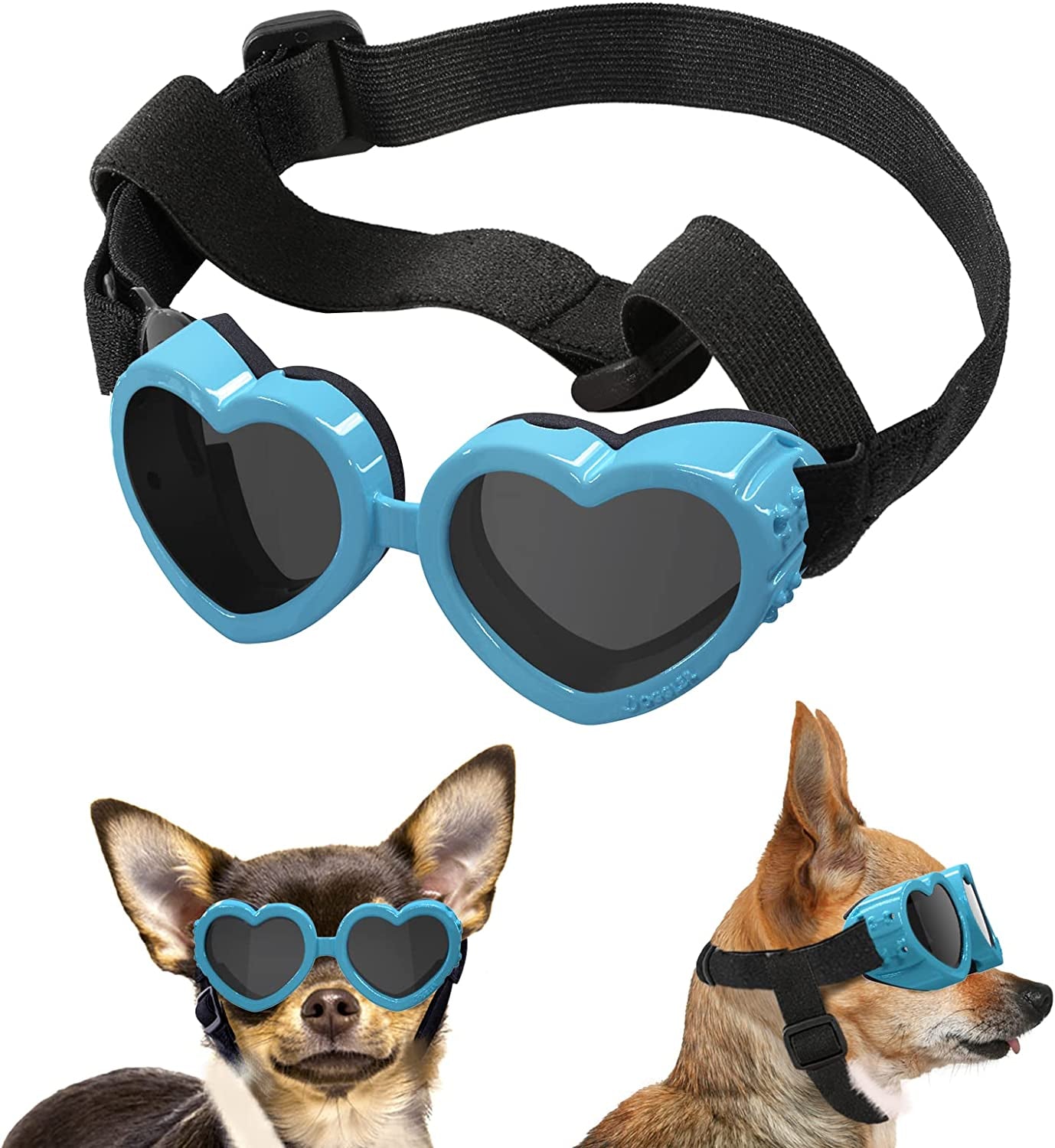 Lewondr Small Dog Sunglasses UV Protection Goggles Eye Wear Protection with Adjustable Strap Doggy Heart Shape Anti-Fog Sunglasses for Pet Dogs Sun Glasses Doggie Windproof Glasses, Pink Animals & Pet Supplies > Pet Supplies > Dog Supplies > Dog Apparel Lewondr Macaron Blue Heart Shape