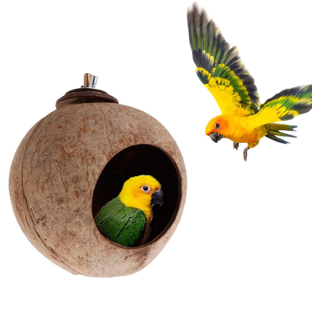AURORA TRADE Hanging Coconut Bird House with Ladder,Natural Coconut Fiber Shell Bird Nest for Parrot Parakeet Lovebird Finch Canary,Coconut Hide Bird Swing Toys for Hamster,Bird Cage Accessories Animals & Pet Supplies > Pet Supplies > Bird Supplies > Bird Toys AURORA TRADE Without ladder