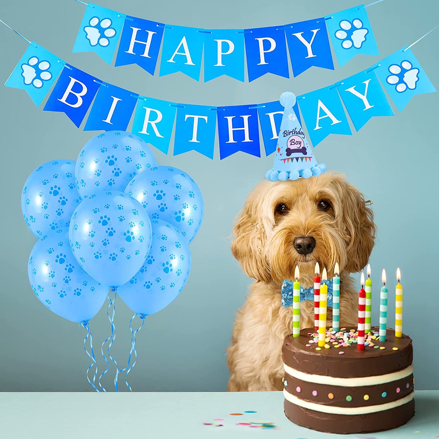 LIGNEST 16 PCS Dog Birthday Party Supplies Set - Dog Birthday Bandana Set with Dog Birthday Hat, Scarf, Flag, Balloons, and Cute Puppy Bow Tie for Small, Medium & Large Dogs (Blue (Boy)) Animals & Pet Supplies > Pet Supplies > Dog Supplies > Dog Apparel LIGNEST