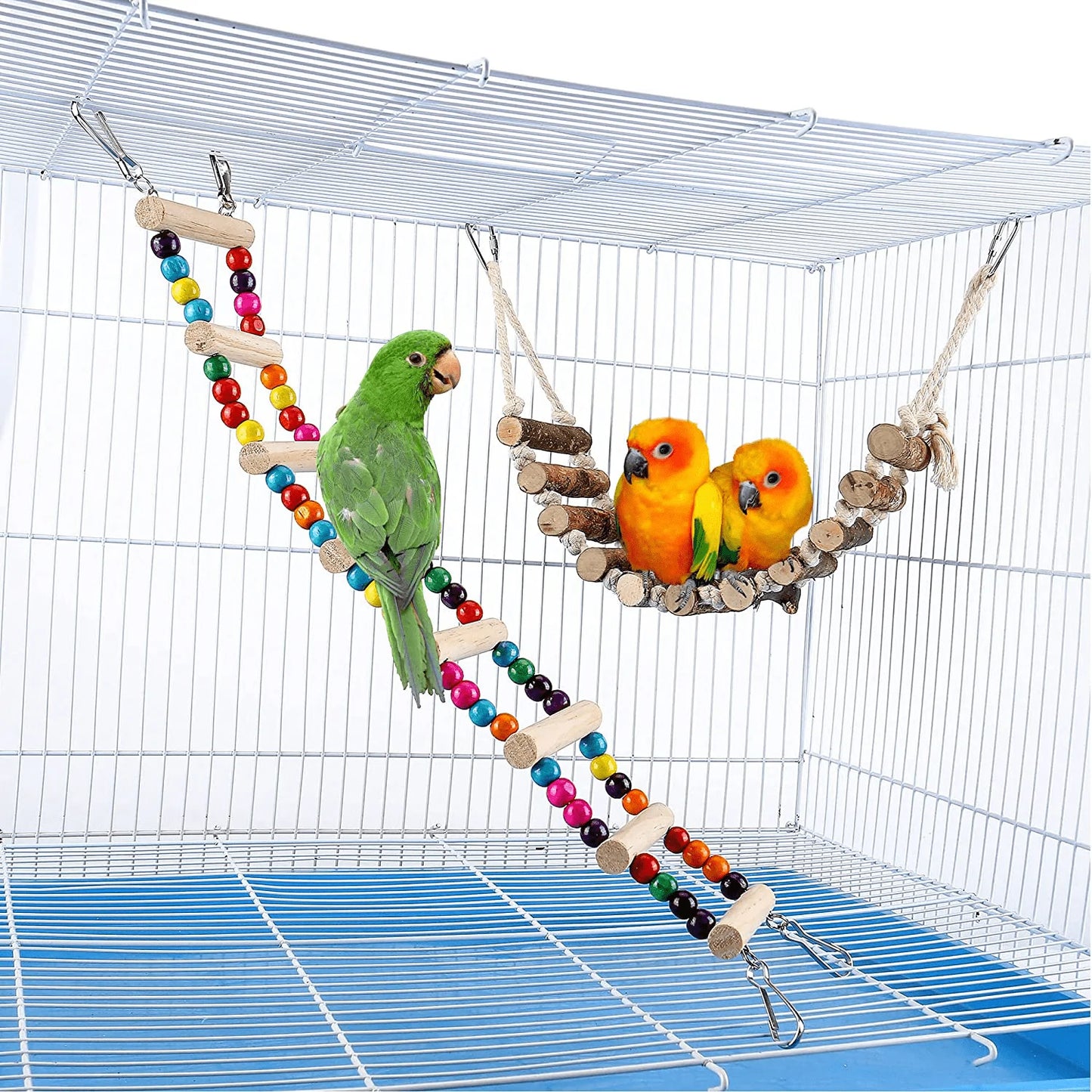 Filhome 2 Pck Bird Parrot Ladder Bridge, Swing Chewing Bird Toys Cage Accessories for Small Parakeets Cockatiels, Conures, Macaws, Finches Animals & Pet Supplies > Pet Supplies > Bird Supplies > Bird Cage Accessories Filhome
