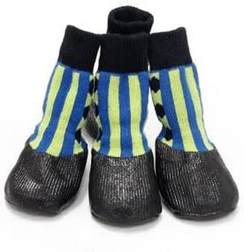 FUNNYDOGCLOTHES Rain Waterproof Dog Shoes Socks Non-Slip Rubber (Pink-Black, 2 Paw 1.7" X 1.7") Animals & Pet Supplies > Pet Supplies > Dog Supplies > Dog Apparel FunnyDogClothes GREEN-BLUE #2 Paw 1.7" x 1.7"