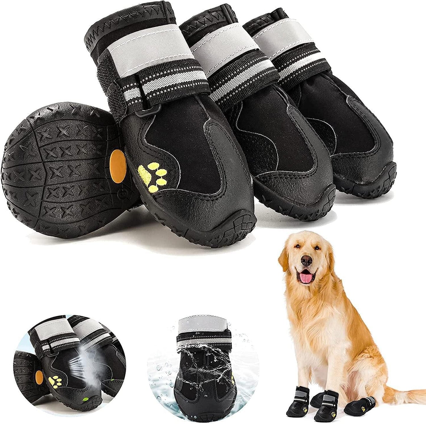 Fuzilin Dog Boots, Waterproof Reflective Breathable Adjustable Dog Summer Beach Hiking Booties with Non-Slip Soles, Dog Water Shoes for Small Medium Large Dogs Hot Pavement Animals & Pet Supplies > Pet Supplies > Dog Supplies > Dog Apparel Fuzilin Black size 3: 2.5''×1.9''(L*W)