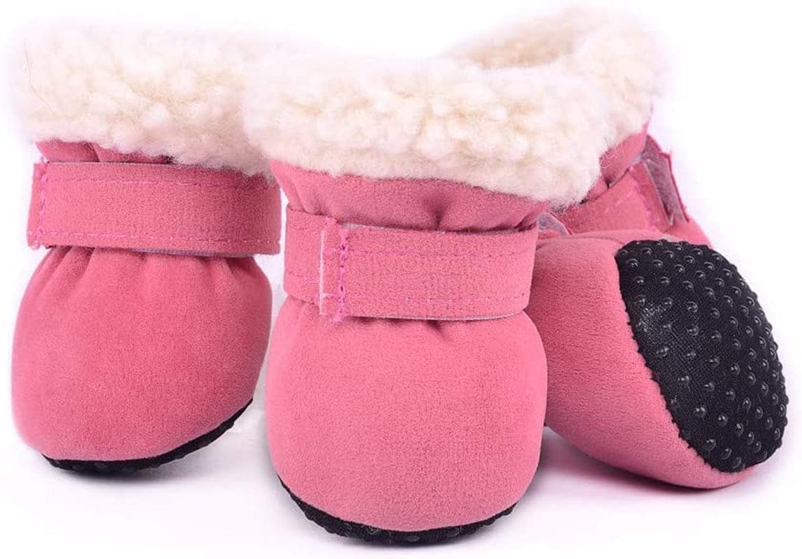 Hdwk&Hped Warm Small Dog Snow Boots Waterproof Suede Puppy Cat Booties Anti-Skid Pet Winter Shoes Leopard #4 Animals & Pet Supplies > Pet Supplies > Dog Supplies > Dog Apparel Hdwk&Hped Pink #3