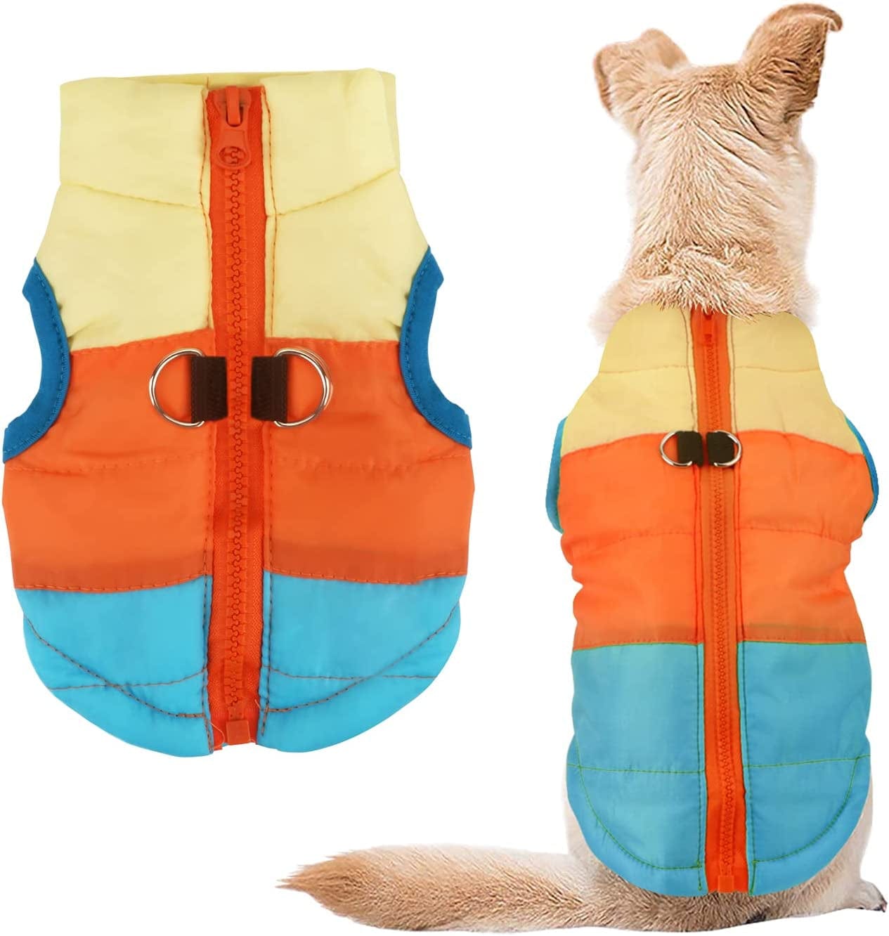 Idepet Pet Dog Cat Coat with Leash Anchor Color Patchwork Padded Puppy Teddy Chihuahua Jacket Vest Costumes Pug Clothes (Xs,Rose Red) Animals & Pet Supplies > Pet Supplies > Dog Supplies > Dog Apparel Idepet Sky Blue Small (Pack of 1)
