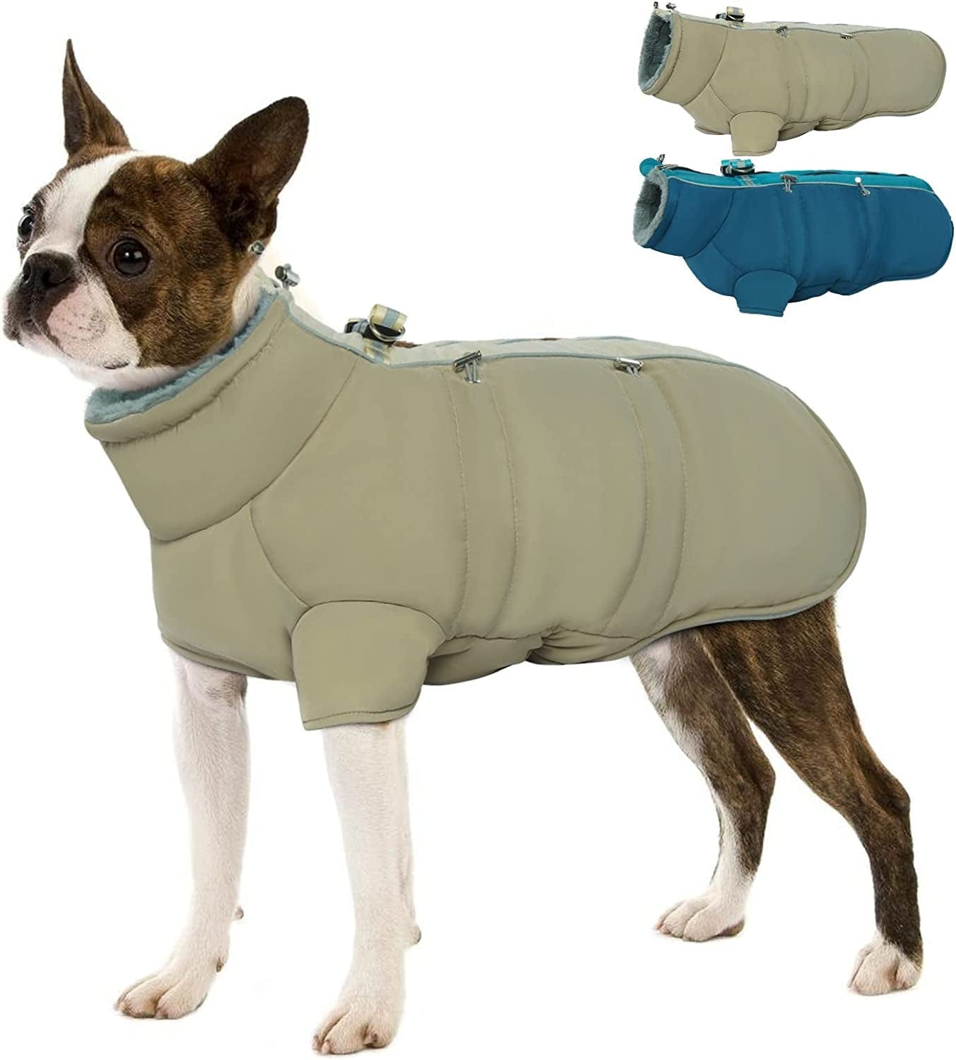 IKIPUKO Warm Dog Puffer Jacket, Zip up Dog Coat with Harness Waterproof Dog Winter Coat for Large Medium Small Dogs Fleece High Collar Dog Snowsuit Dog Winter Jacket Reflective Dog Jacket(Green L) Animals & Pet Supplies > Pet Supplies > Dog Supplies > Dog Apparel IKIPUKO Brown Small