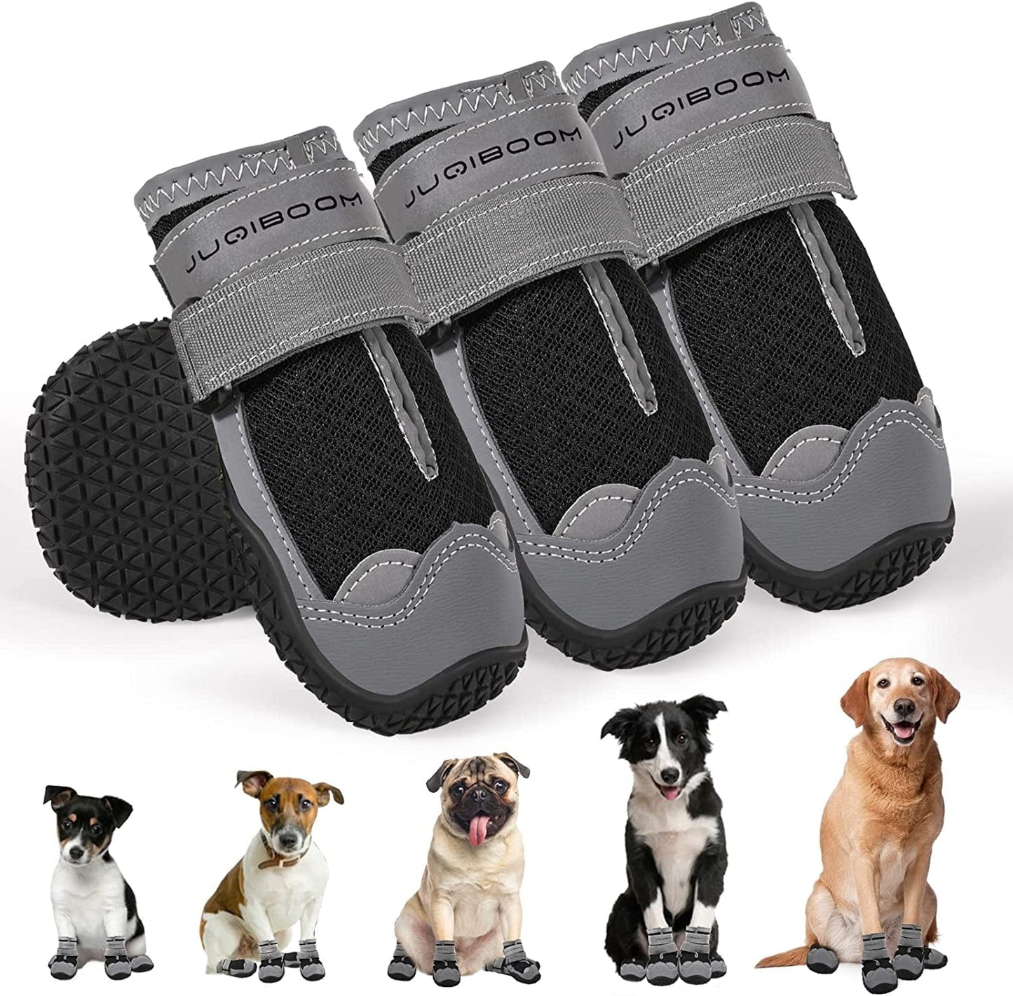 Juqiboom Non-Slip Dog Shoes for outside and Indoor, Rugged Anti- Slip Sole Dogs Boots with Adjustable Reflective Strips for Small Medium Large Dogs (Waterproof-Khaki, #6(Width 2.56 Inch) Pack of 4) Animals & Pet Supplies > Pet Supplies > Dog Supplies > Dog Apparel JUQIBOOM Breathable-Black #7(width 2.77 inch) Pack of 4
