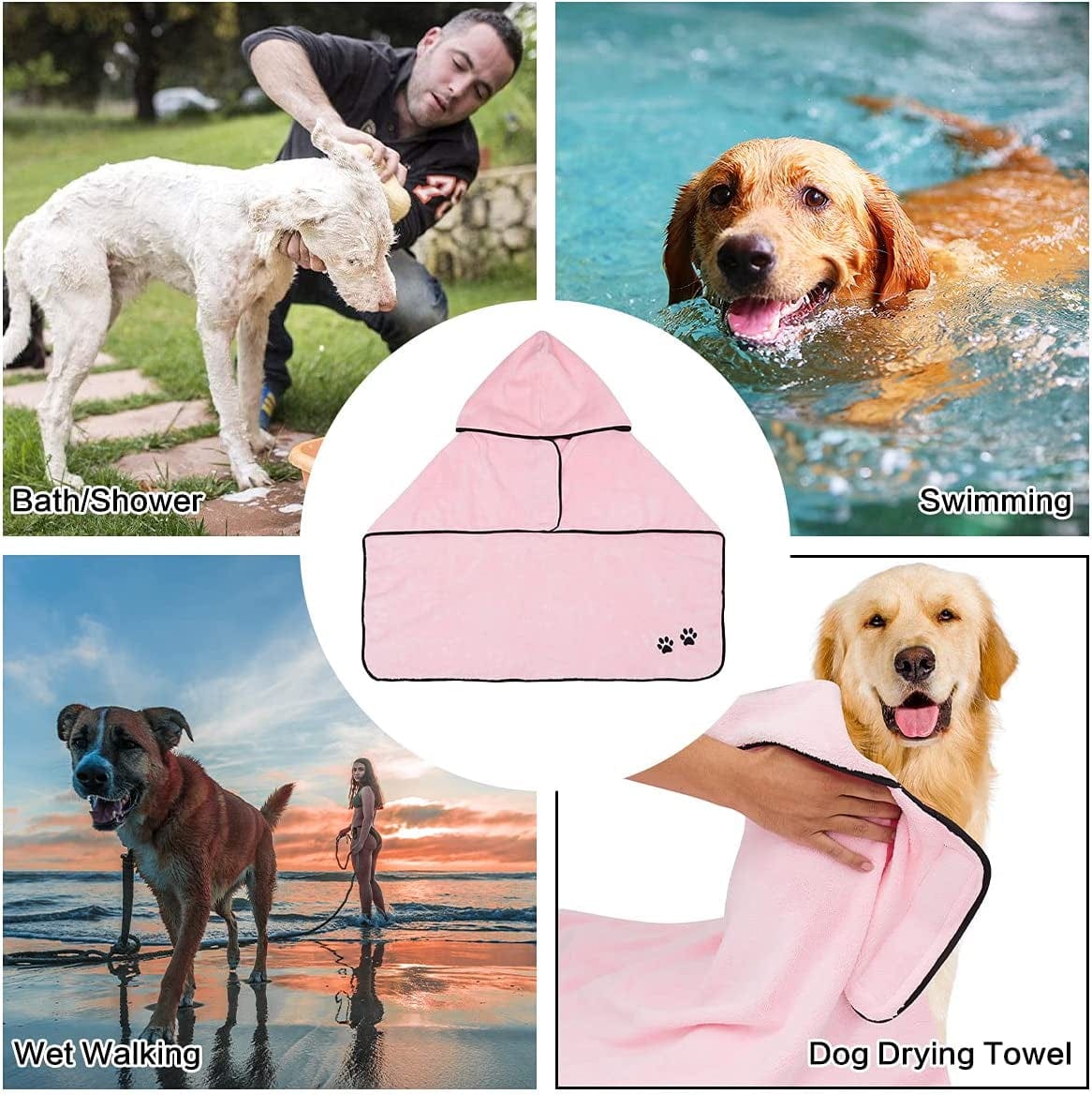 KKUYT Dog Bathrobe Towel, Super Absorbent Coral Fleece Pet Bathrobe Towel Quick Drying Dog Towels Robe for Large Dogs, Soft Dog Drying Robe with Hood & Belt for Bath Swim & Beach Trips - L Size Animals & Pet Supplies > Pet Supplies > Dog Supplies > Dog Apparel KKUYT