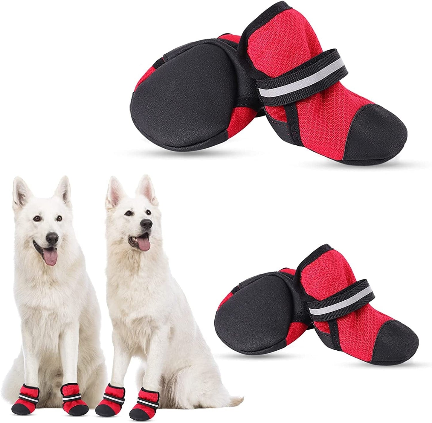KOESON Dog Shoes for Hot Pavement, Reflective Summer Dog Boots for Medium & Large Breeds Heat Protection, Soft & Breathable Outdoor Mesh Dog Booties Pet Footwear Paw Protector Grey 80 Animals & Pet Supplies > Pet Supplies > Dog Supplies > Dog Apparel KOESON Red Size 90: 3.5"×3.1"(L*W)