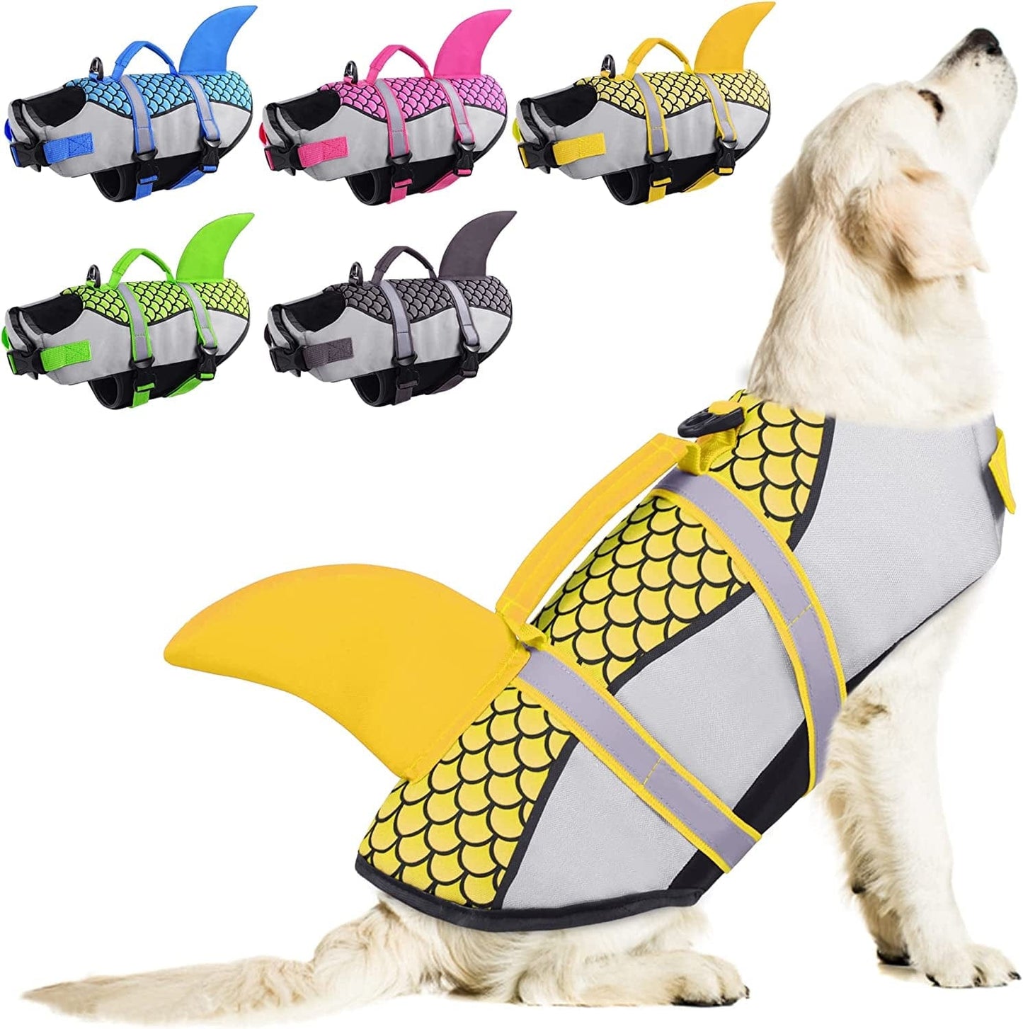 KOESON Pink Dog Life Vest, Puppy Dog Life Jacket Shark Fin Dog Swimming Vest with Rescue Handle, Pet Lifesaver Float Coat Dog Beach/Pool Accessories for Small & Medium Breeds Pink 2XL Animals & Pet Supplies > Pet Supplies > Dog Supplies > Dog Apparel KOESON Yellow Small
