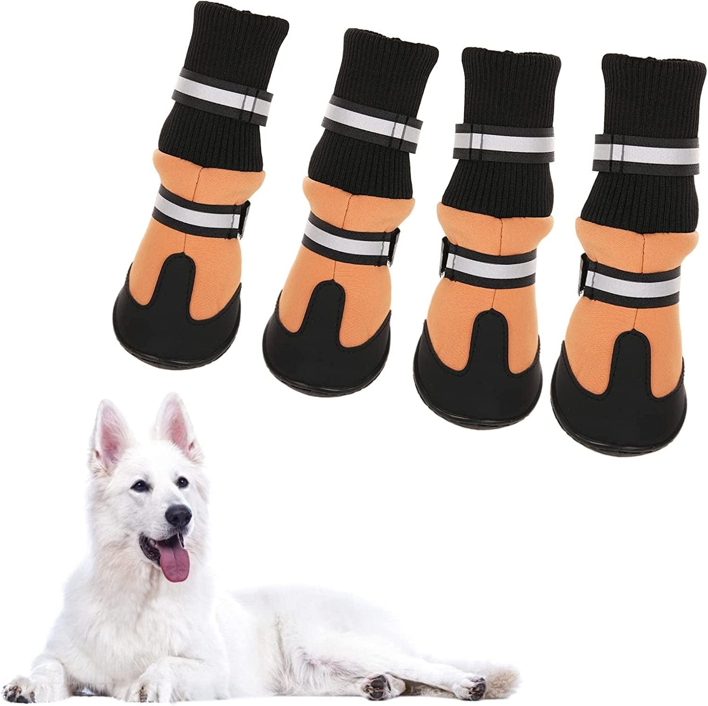 KOESON Waterproof Dog Boots Winter Pet Shoes, Outdoor Pet Snow Booties with Reflective Straps, Cold Weather Paw Protector with Anti-Slip Sole for Medium Large Dogs 4 Pcs Red M Animals & Pet Supplies > Pet Supplies > Dog Supplies > Dog Apparel KOESON Orange Large