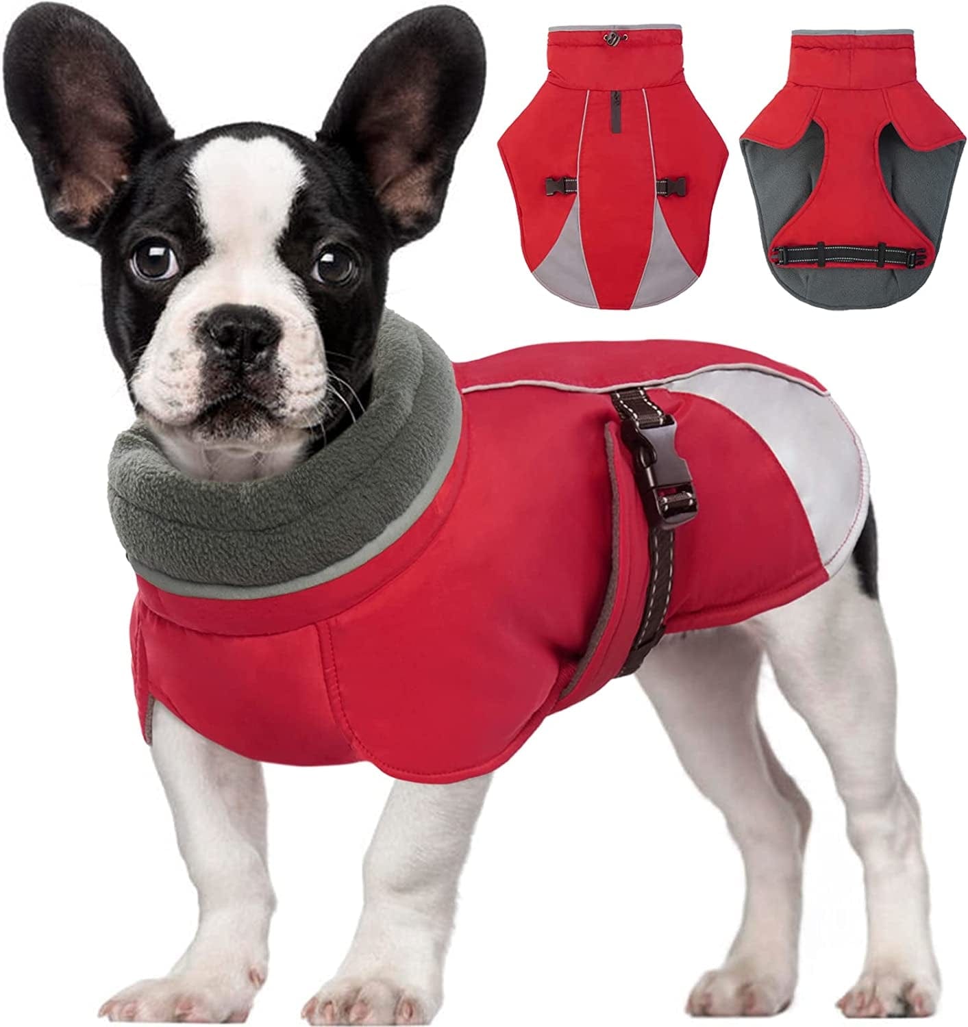 Kuoser Dog Cold Weather Coat, Windproof Puppy Winter Coats Reflective Dogs Warm Clothes, Snow-Proof Dog Turtleneck Jacket Thicken Fleece Lining Pet Outfit, Works with Harness, S - 3XL Animals & Pet Supplies > Pet Supplies > Dog Supplies > Dog Apparel Kuoser Red Small (Chest Girth: 13.7" - 17.3")