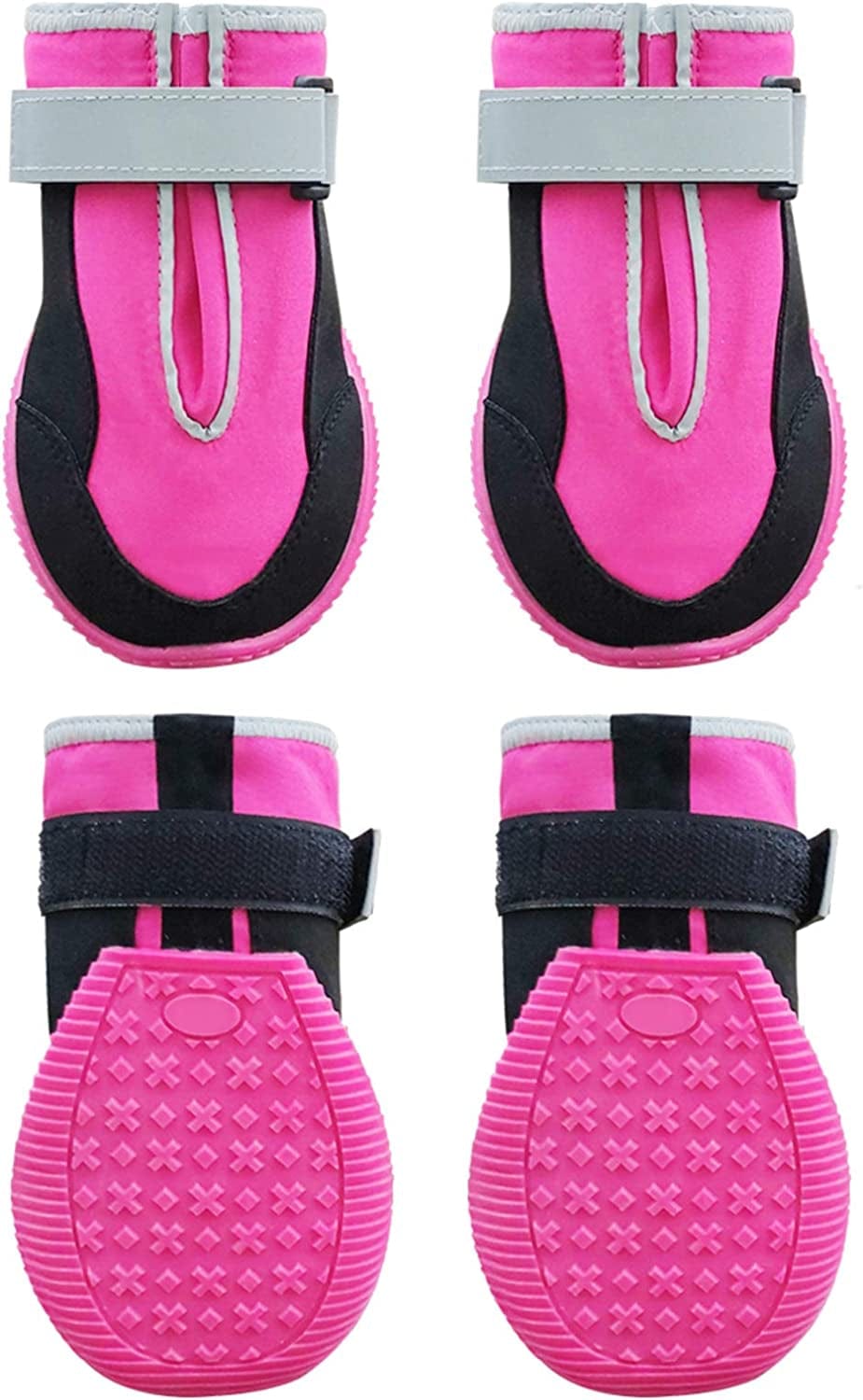 Kyeese 4Pcs Dog Boots Waterproof Anti-Slip Bottom Dog Shoes with Reflective Straps Adjustable Soft Lining Inside Animals & Pet Supplies > Pet Supplies > Dog Supplies > Dog Apparel kyeese Rose Red Small (Width 1.75")