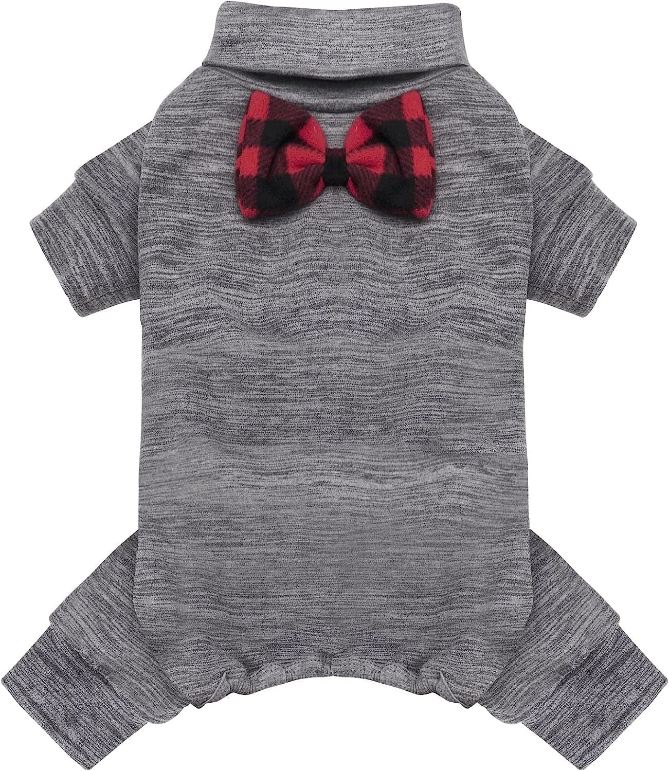 KYEESE Dog Pajamas for Small Dogs Turtleneck Stretchy Dog Pjs Super Soft Warm Material Dog Onesie with Bowtie Cold Weather Coat, Grey,L Animals & Pet Supplies > Pet Supplies > Dog Supplies > Dog Apparel kyeese Grey Medium (7-11lbs)