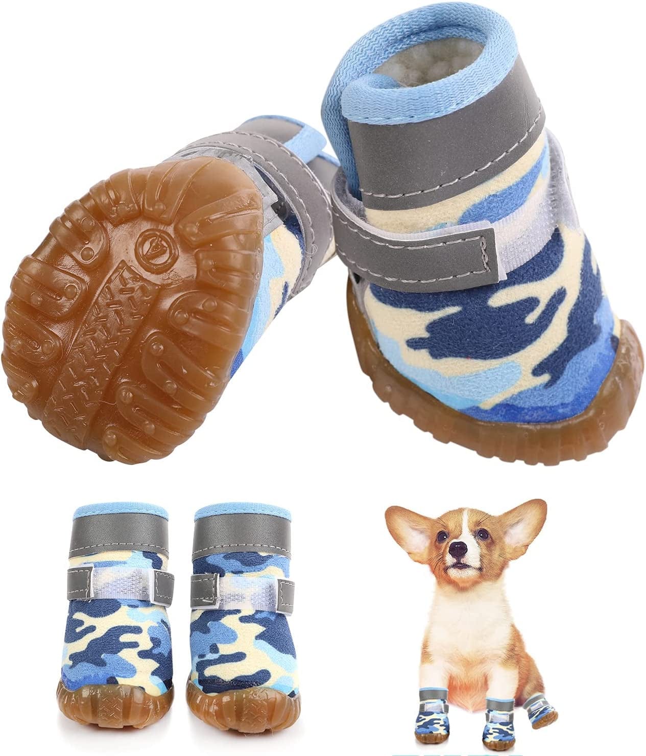 LETSQK Dog Shoes, Winter Dog Boots with Reflective Straps, Rugged Rubber Anti-Slip Sole Dog Snow Boots for Small Dogs 4 PCS, Black, 3 Animals & Pet Supplies > Pet Supplies > Dog Supplies > Dog Apparel LETSQK Blue 5