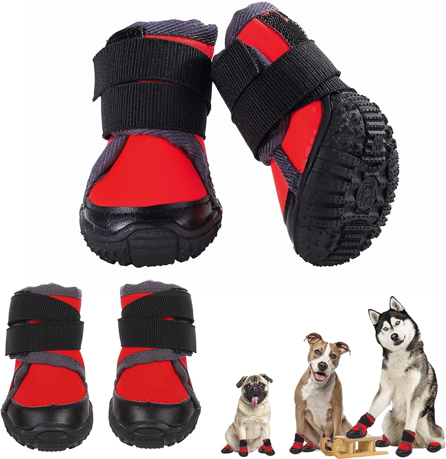 MORVIGIVE Dog Hiking Running Shoes 4 PCS, Outdoor Pet Boots Sneakers with Rugged Skid-Proof Sole & Adjustable Strap, All-Season Puppy Booties Breathable Pet Paw Protectors for Small Medium Large Dogs Animals & Pet Supplies > Pet Supplies > Dog Supplies > Dog Apparel MORVIGIVE Red X-Large