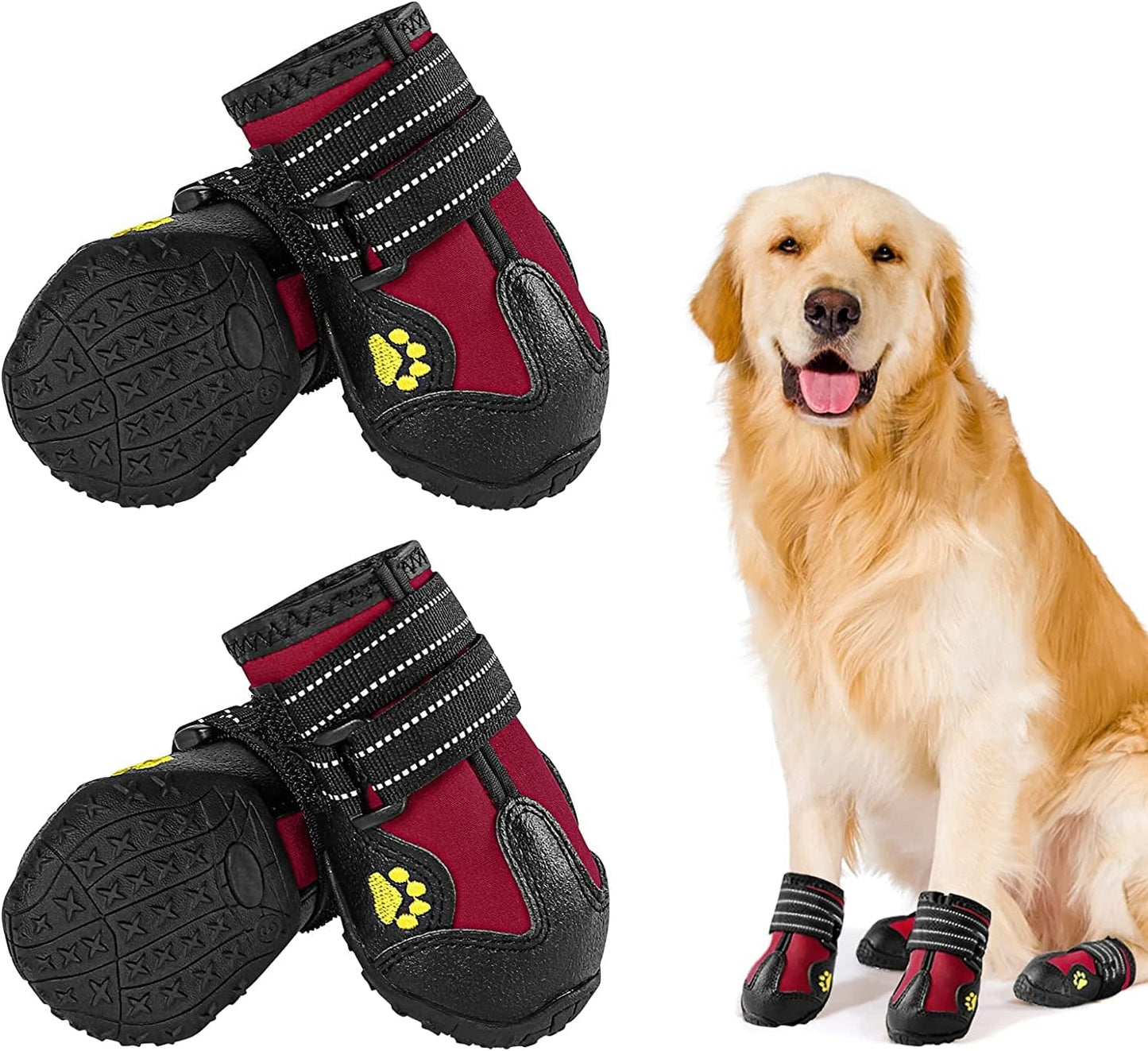 Mzlvspet Dog Boots, Waterproof Boots for Dogs, Dog Booties with Anti-Slip Sole Reflective Straps, Outdoor Dog Shoes for Medium Large Dogs 4PCS Animals & Pet Supplies > Pet Supplies > Dog Supplies > Dog Apparel Factorydirectlystore Red/Black Size 4: (2.6''x2.1'')(L*W)