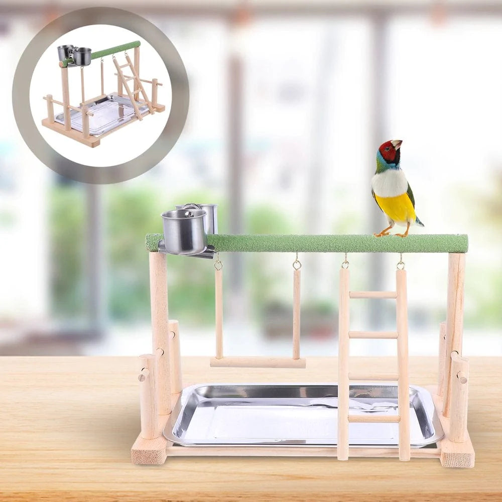 NUOLUX Parrot Playstand Bird Playpen Stands Wood Cage Swing Standing Toys Ladder Rack Parrots Playground Gym Perch Birdcage Animals & Pet Supplies > Pet Supplies > Bird Supplies > Bird Gyms & Playstands NUOLUX