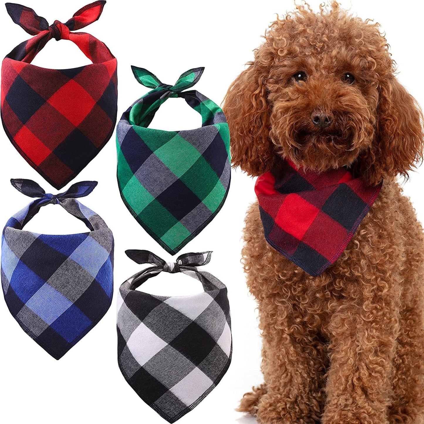 Odi Style Buffalo Plaid Dog Bandana 4 Pack - Cotton Bandanas Handkerchiefs Scarfs Triangle Bibs Accessories for Small Medium Large Dogs Puppies Pets, Black and White, Red, Green, Blue and Navy Blue Animals & Pet Supplies > Pet Supplies > Dog Supplies > Dog Apparel Odi Style S