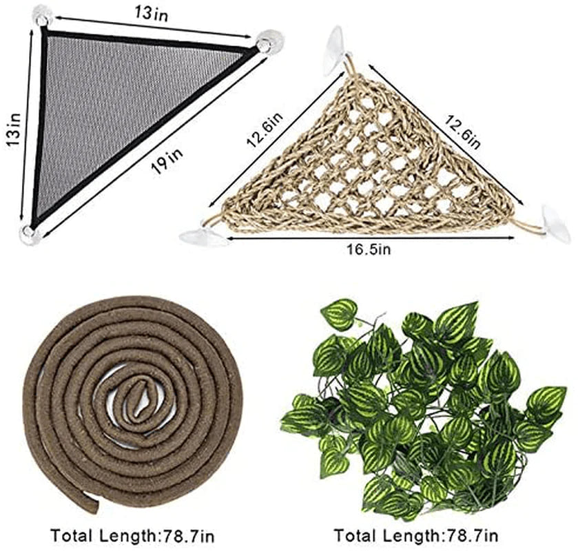 PINVNBY Bearded Dragon Tank Accessories,Reptile Habitat Hammock,Lizard Lounger Climbing Decor,Natural Seagrass Fibers Jungle Bendable Vines Leaves for Chameleon Hermit Crabs Gecko or Snakes(4Pcs) Animals & Pet Supplies > Pet Supplies > Reptile & Amphibian Supplies > Reptile & Amphibian Habitats PINVNBY