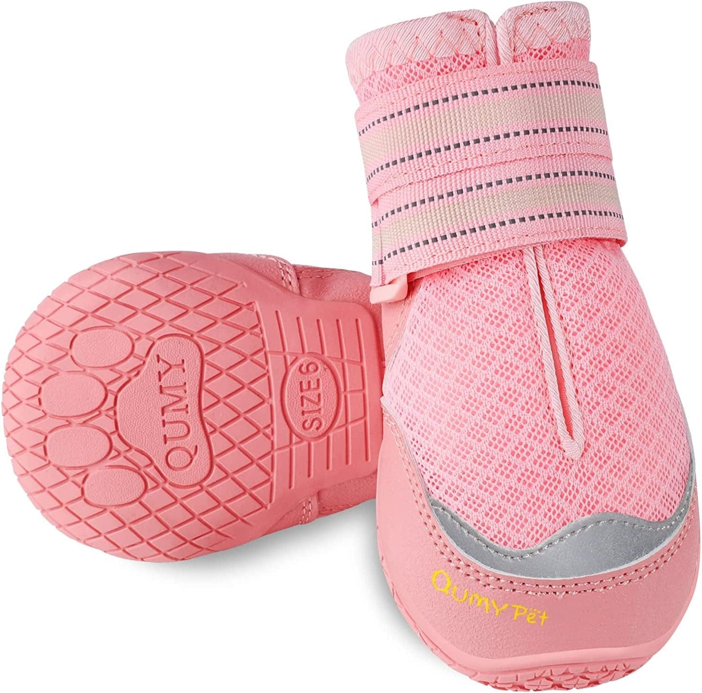 QUMY 2PCS Dog Shoes for Hot Pavement Boots for Dogs Summer Heat Resistant Booties Mesh Breathable Nonslip with Reflective and Adjustable Straps Purple Size 6 Animals & Pet Supplies > Pet Supplies > Dog Supplies > Dog Apparel QUMY Pink-Only 2PCS Size 2: 1.8''x2.4''(Width*Length)