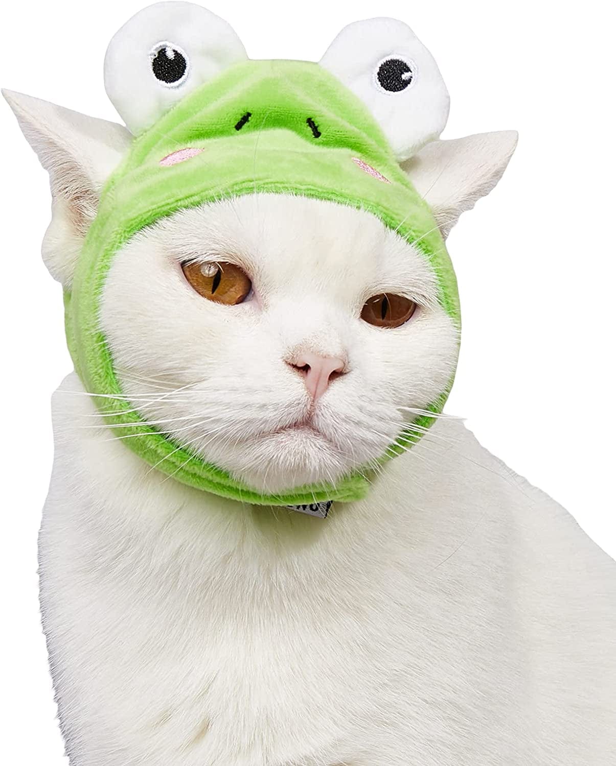 QWINEE Cat Costume Lion Head Frog Funny Mane Cat Hat Halloween Christmas Party Costume Headwear for Puppy Cat Kitten Small Dogs Grey S