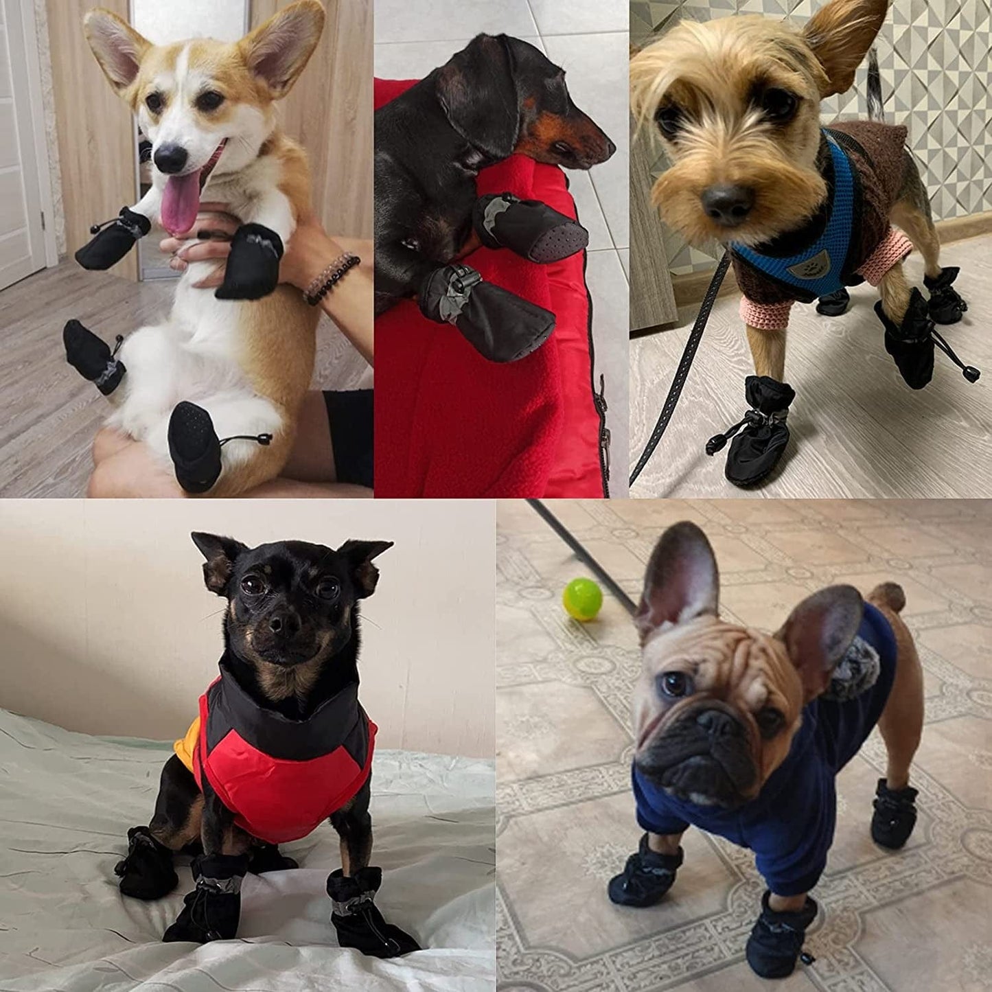 RMAMSCOV Pet Dog Shoes, 4Pcs anti Slip Dog Boots Paw Protector with Adjustable Reflective Straps,Waterproof Winter Warm Comfortable Paw Protector for for Small Medium Pets Cats Dogs (#4, Black) Animals & Pet Supplies > Pet Supplies > Dog Supplies > Dog Apparel RMAMSCOV