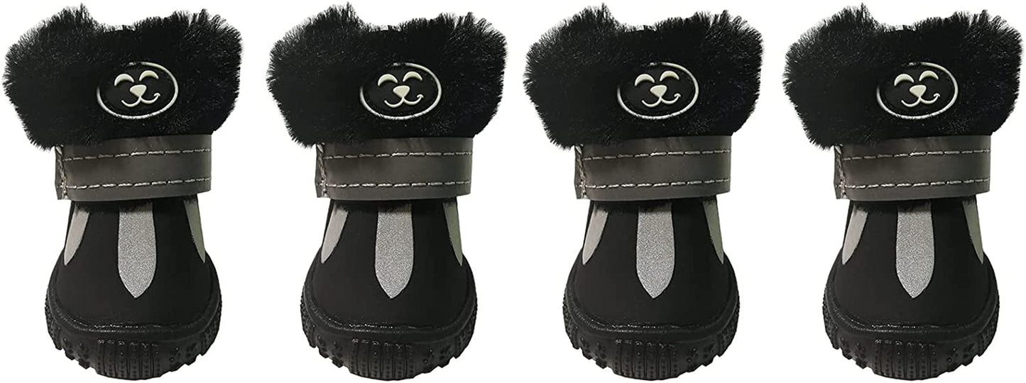 RMAMSCOV Pet Dog Shoes, 4PCS Thicken Snow Dog Boots Waterproof Skidproof PU Leather Winter Snow Warm Protective Boots with Adjustable Reflective Straps for Small Puppy Antiskid Shoes (#2, Black) Animals & Pet Supplies > Pet Supplies > Dog Supplies > Dog Apparel RMAMSCOV
