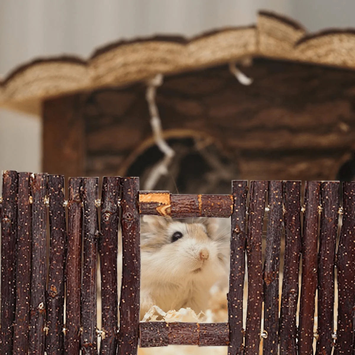 SAWMONG Flexible Wood Hideout, Hamster Rat Natural Apple Sticks Door Fence, Tunnel & Hideout for Hamster, Mouse, Gerbil, Small Animals Chew Toys Habitat Décor Animals & Pet Supplies > Pet Supplies > Small Animal Supplies > Small Animal Habitat Accessories SAWMONG