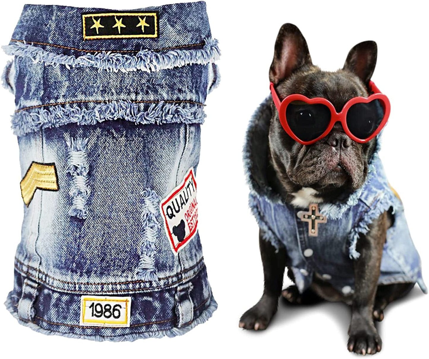 SILD Pet Clothes Dog Jeans Jacket Cool Blue Denim Coat Small Medium Puppy Blue Vintage Washed Clothes Dogs Lapel Vests Classic Hoodies Animals & Pet Supplies > Pet Supplies > Dog Supplies > Dog Apparel SILD Blue-Star L