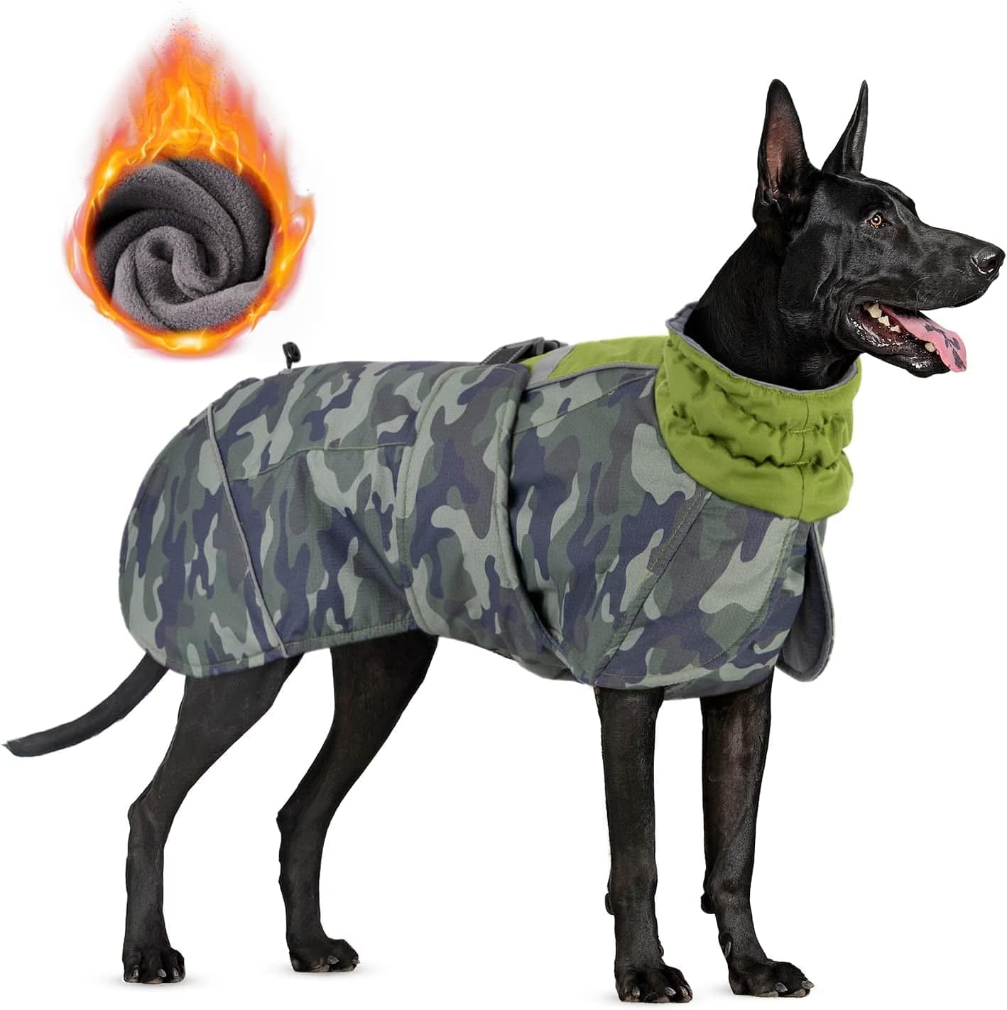 Slowton Dog Winter Coat, Windproof 3 Layers Thick Warm Fleece Lining Dog Jacket for Cold Weather, Reflective Dog Apparel Dog Clothes with Leash Opening for Medium Large Dogs(Blue,L) Animals & Pet Supplies > Pet Supplies > Dog Supplies > Dog Apparel SlowTon Green Camouflage Large