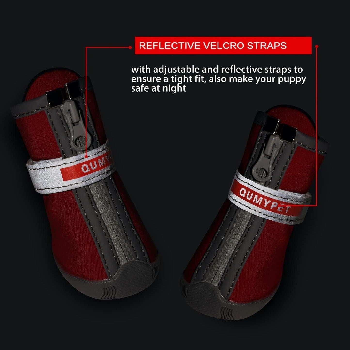 Small Dog Boots Splash-Proof Winter Snow Shoes for Puppy Dogs with Reflective Strip Soft Comfortable Anti-Slip Rubber Sole Red 4Pcs/Set Animals & Pet Supplies > Pet Supplies > Dog Supplies > Dog Apparel QUMY