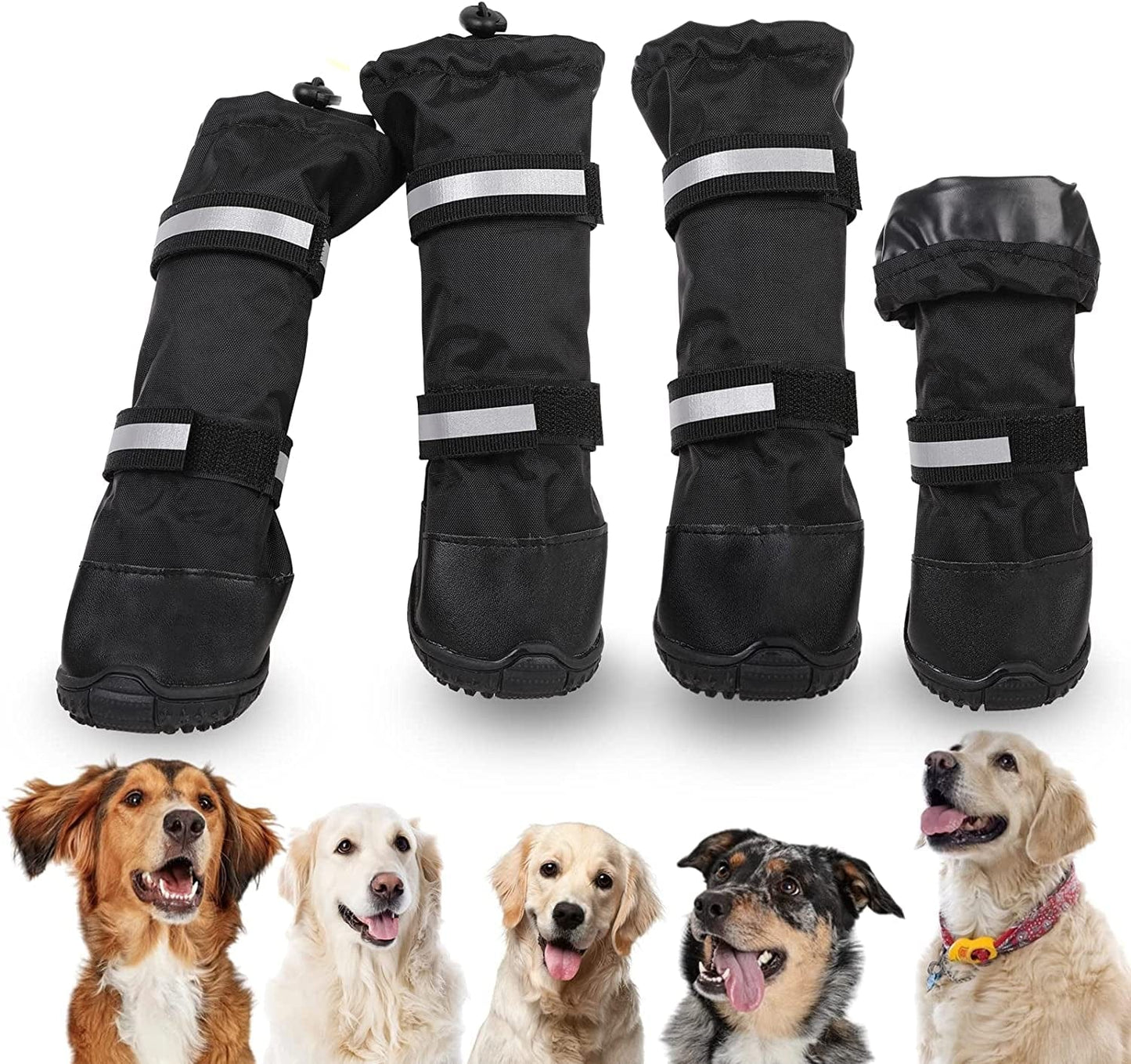 SUNFURA Dog Rain Boots with Warm Fleece, Waterproof and Skid-Proof Medium Large Dog Shoes with Reflective Straps and Rugged Sole, Pet Snow Booties Winter Paw Protector for Outdoor Running Hiking Animals & Pet Supplies > Pet Supplies > Dog Supplies > Dog Apparel SUNFURA Black(No Fleece) XS