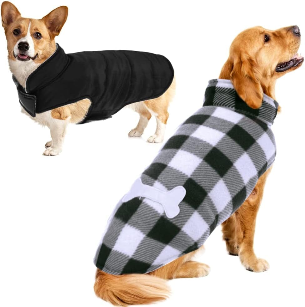 SUNFURA Plaid Dog Coat, British Style Dog Winter Jacket Outdoor Dog Vest with Windproof Collar and Leash Hole, Buffalo Plaid Dog Cold Weather Coats Warm Clothes Pet Apparel for Small Medium Large Dogs Animals & Pet Supplies > Pet Supplies > Dog Supplies > Dog Apparel SUNFURA Black X-Large