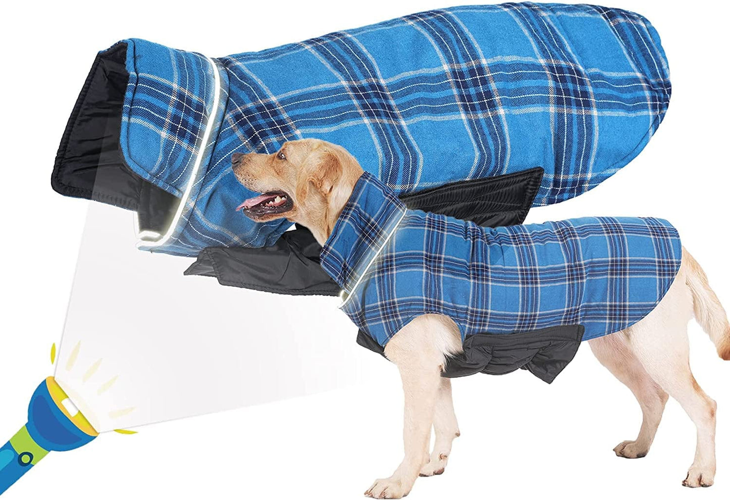 Sychien Dog Plaid Reflective Large Coat,Winter Warm Windproof Waterproof Plaid Jacket,Thunder Anxiety Calming Coats for Boy Girl Labrador Dogs,Blue XXXL Animals & Pet Supplies > Pet Supplies > Dog Supplies > Dog Apparel Sychien Plaid Blue Small