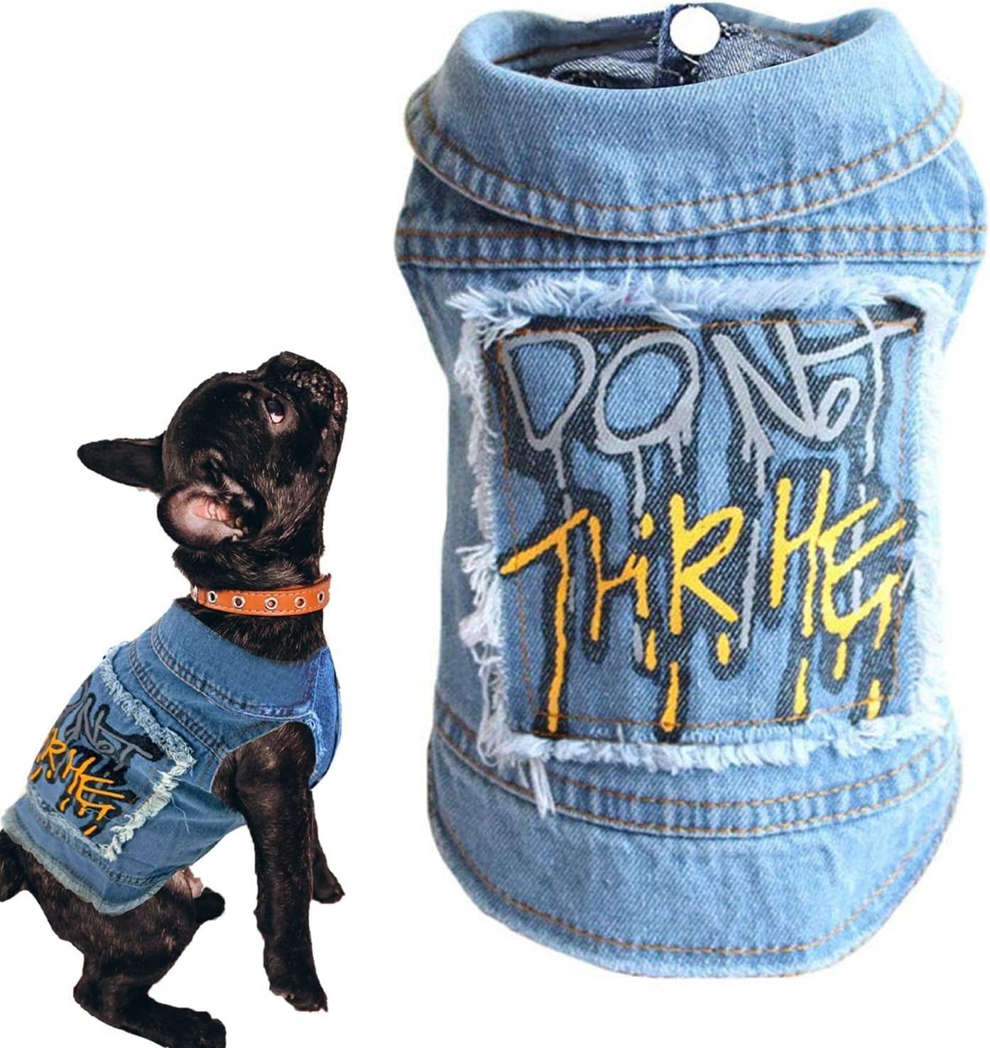 TENGZHI Dog Jeans Jacket Puppy Blue Denim Lapel Vest Coat Classic Puppy Vintage Clothes Cool Puppy Machine Washable Coat for Small Medium Dogs Girl Boy Animals & Pet Supplies > Pet Supplies > Dog Supplies > Dog Apparel Yi Wu Shi Teng Zhi Dian Zi Shang Wu You Xian Gong Si Graffiti XL (Fits 11-13lbs)